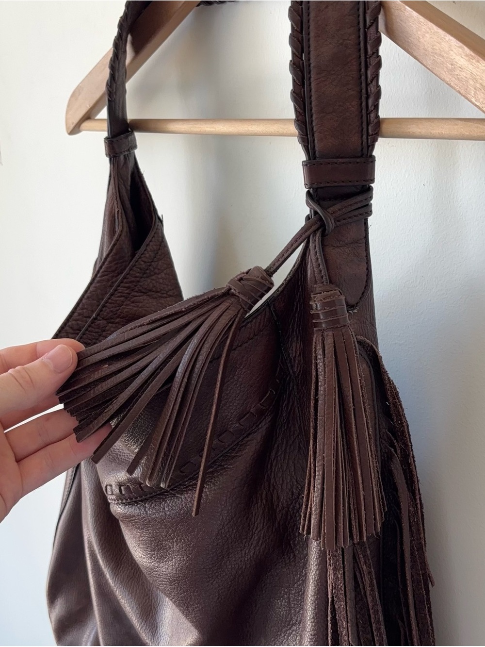 Ralph Lauren Collection Leather Fringe Shoulder Hobo Bag Dark Chocolate Brown - Picture 6 of 16